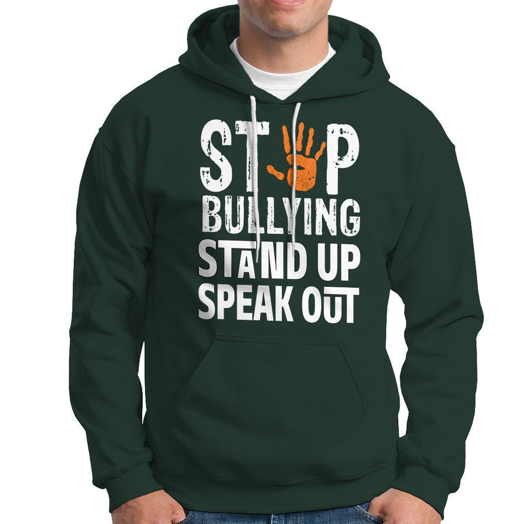 Anti Bullying Hoodie Stop Bullying Orange Stand Up Speak Out TS02 Dark Forest Green Printyourwear