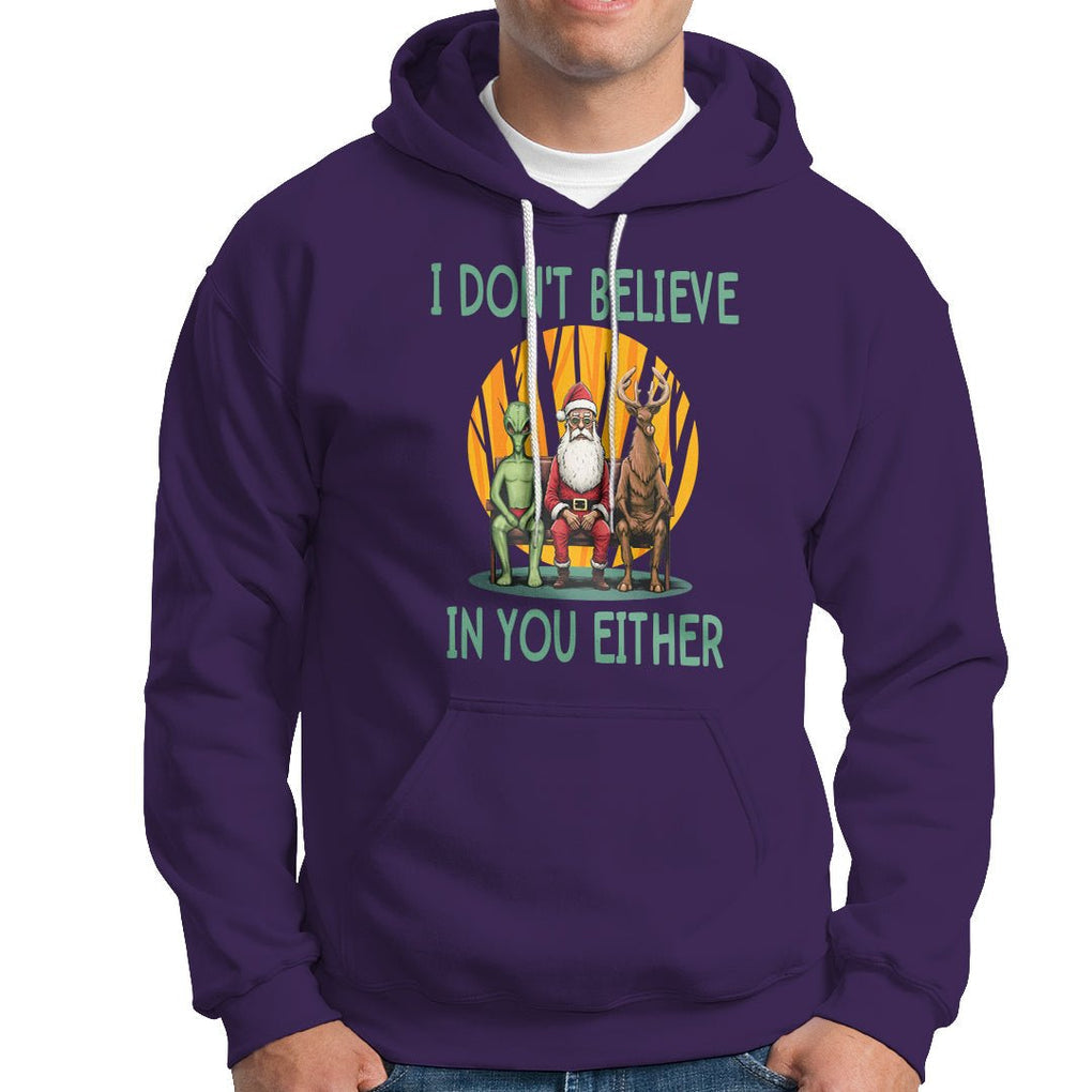 Anti Christmas Hoodie I Don't Believe In You Either Santa Reindeer Alien TS09 Purple Printyourwear