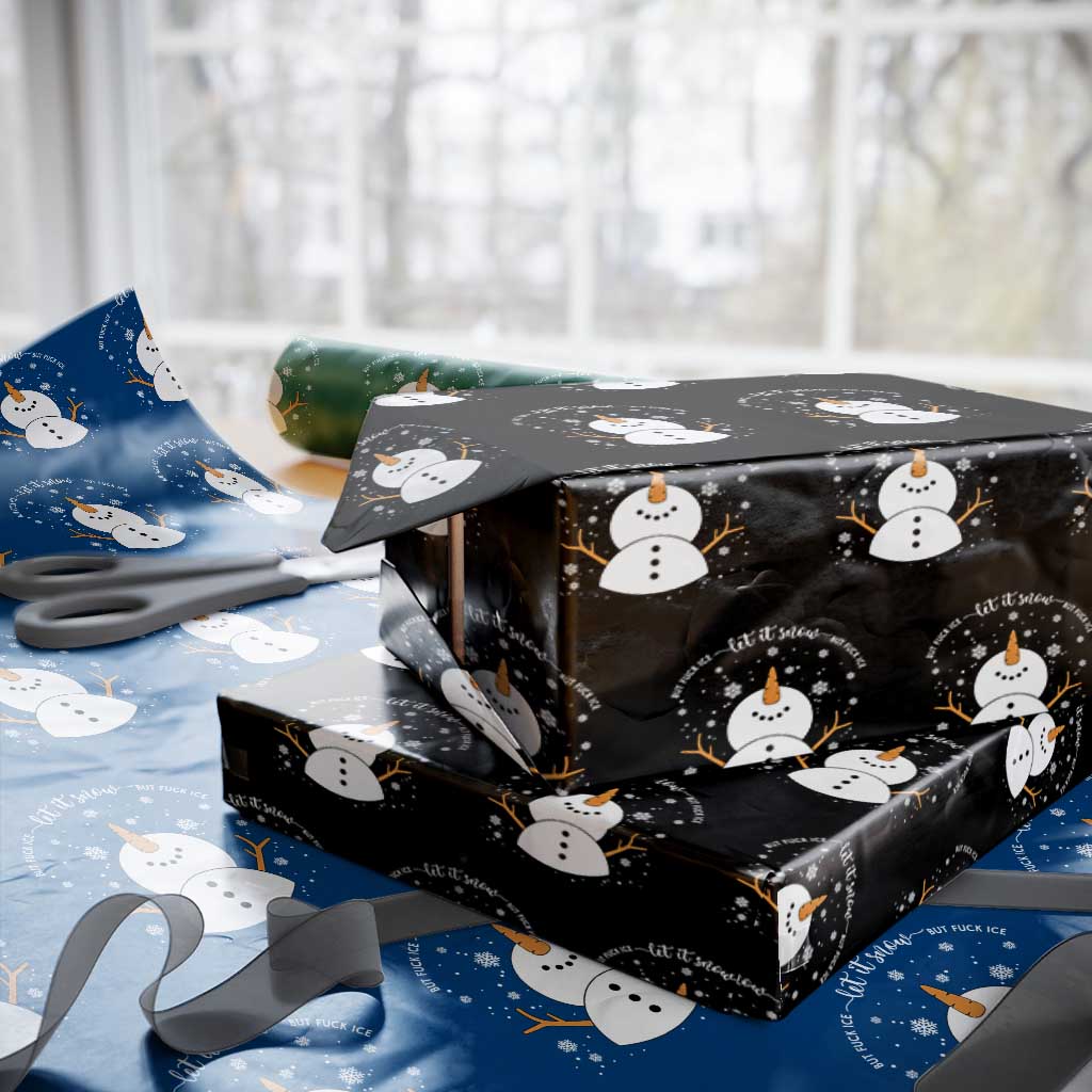 Anti ICE Christmas Wrapping Paper Roll Let It Snow But Fuck Ice Cute Snowman Winter TS10 Black Print Your Wear