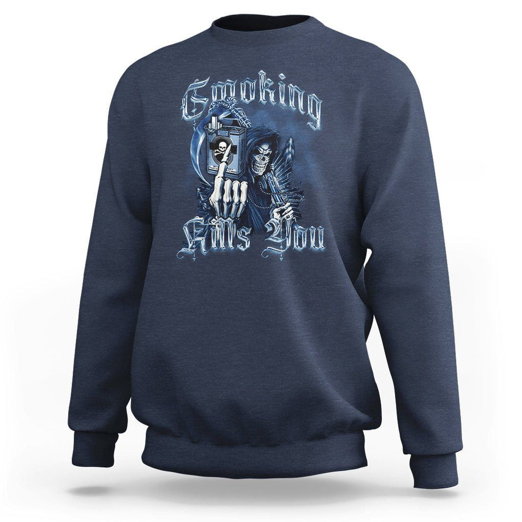 Anti Smoking Sweatshirt Smoking Kills You Skeleton Death TS09 Navy Print Your Wear