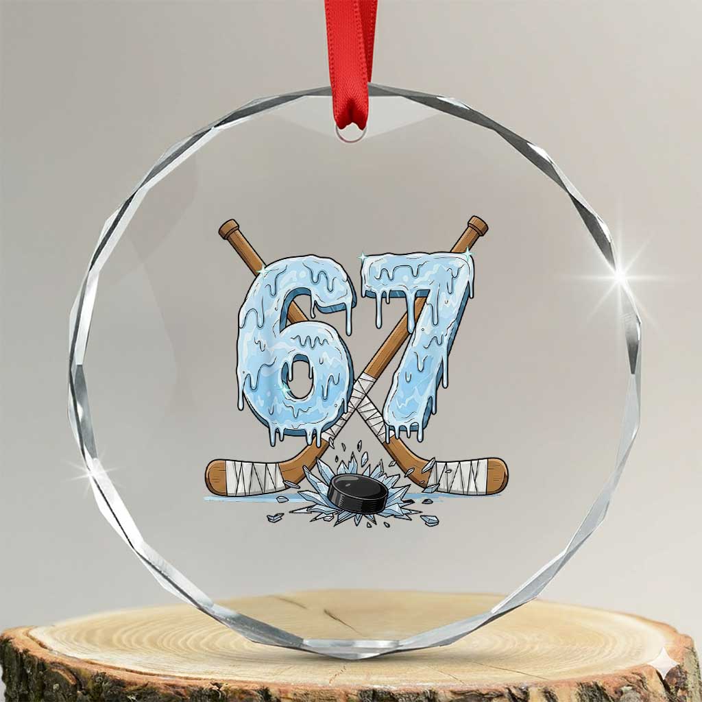 67 Ice Hockey Sticks and Puck Crystal Glass Ornament Funny Six Seven Brainrot Dripping Number Melting Snow TS02 Transparent Glass 3'' Circle Print Your Wear