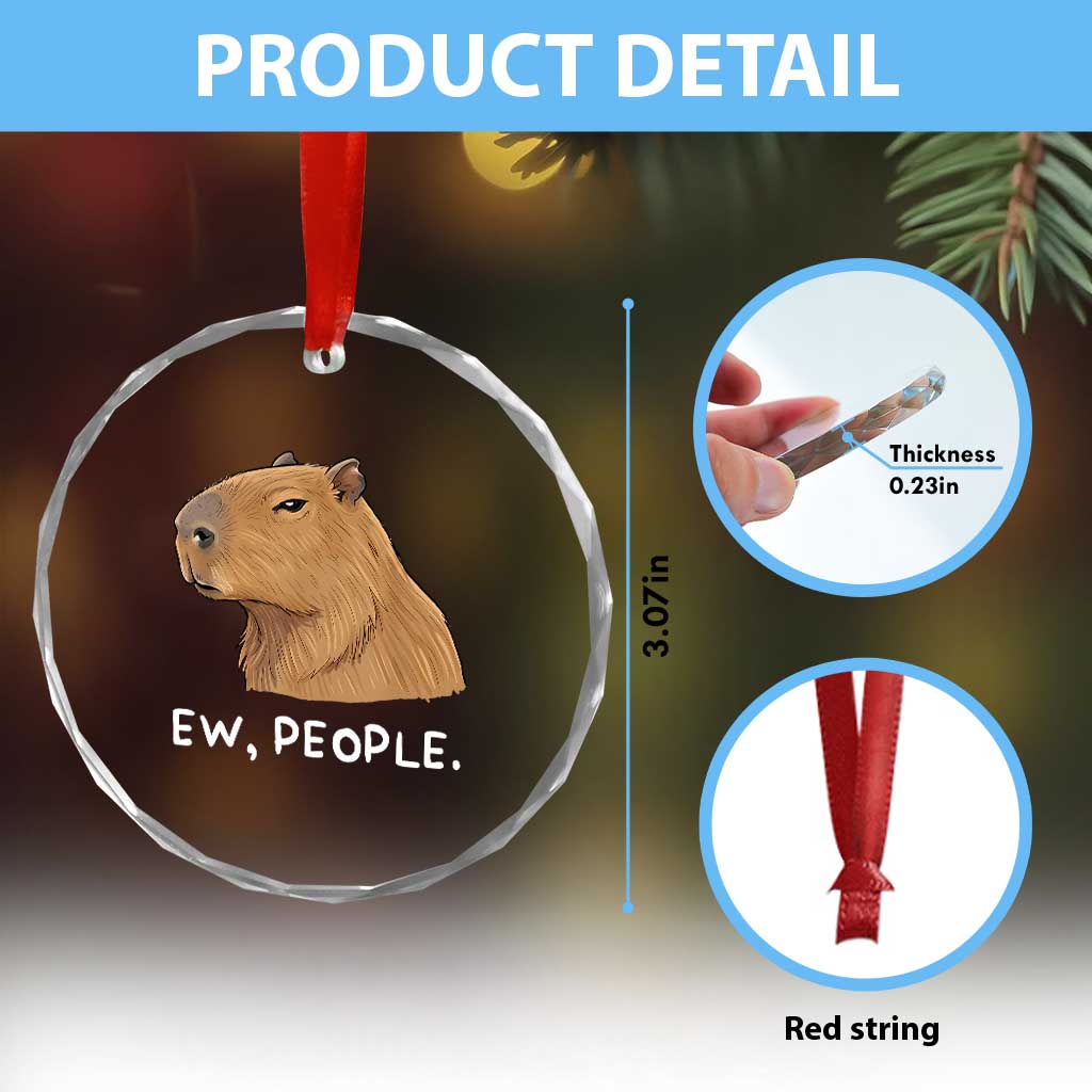Anti Social Capybara Meme Crystal Glass Ornament Ew People Sarcastic Funny Introvert Gift TS02 Print Your Wear