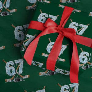 67 Ice Hockey Sticks and Puck Wrapping Paper Roll Funny Six Seven Brainrot Dripping Number Melting Snow TS02 Green Print Your Wear