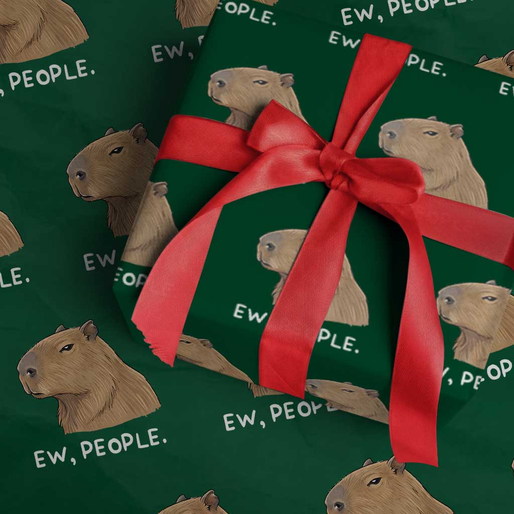Anti Social Capybara Meme Wrapping Paper Roll Ew People Sarcastic Funny Introvert Gift TS02 Green Print Your Wear