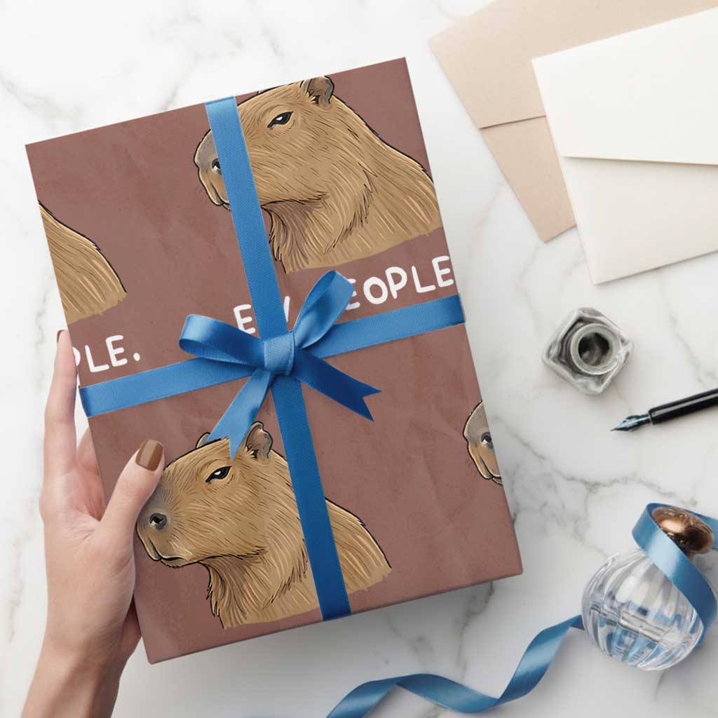 Anti Social Capybara Meme Wrapping Paper Roll Ew People Sarcastic Funny Introvert Gift TS02 Mocha Print Your Wear