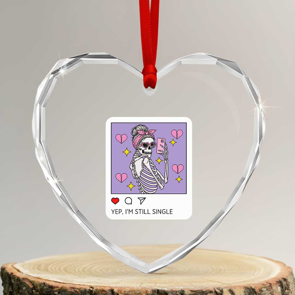 Anti Valentine Heart Crystal Glass Ornament Funny Skeleton Selfie Meme TS14 Transparent Glass 3'' Heart Print Your Wear