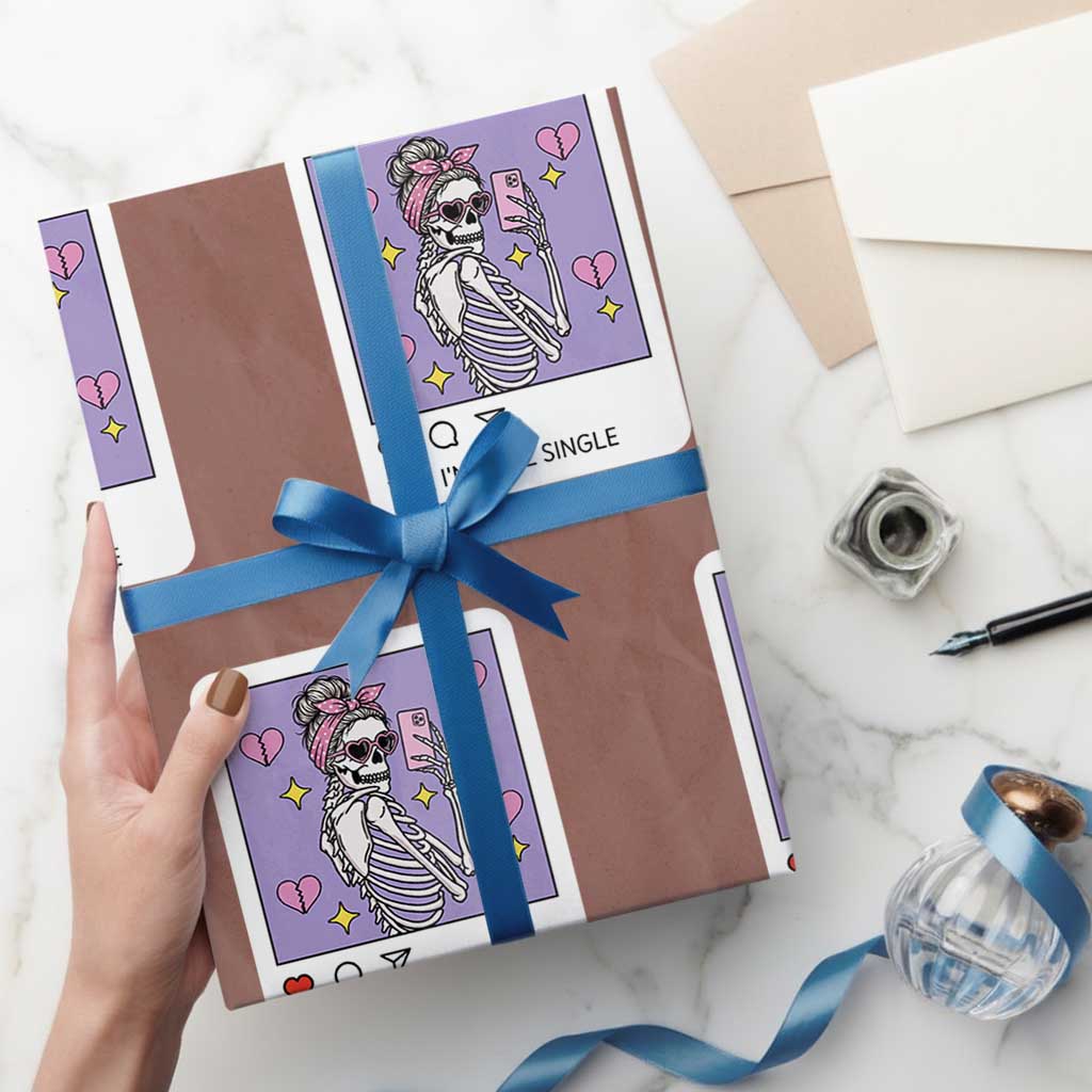 Anti Valentine Wrapping Paper Roll Funny Skeleton Selfie Meme TS14 Mocha Print Your Wear