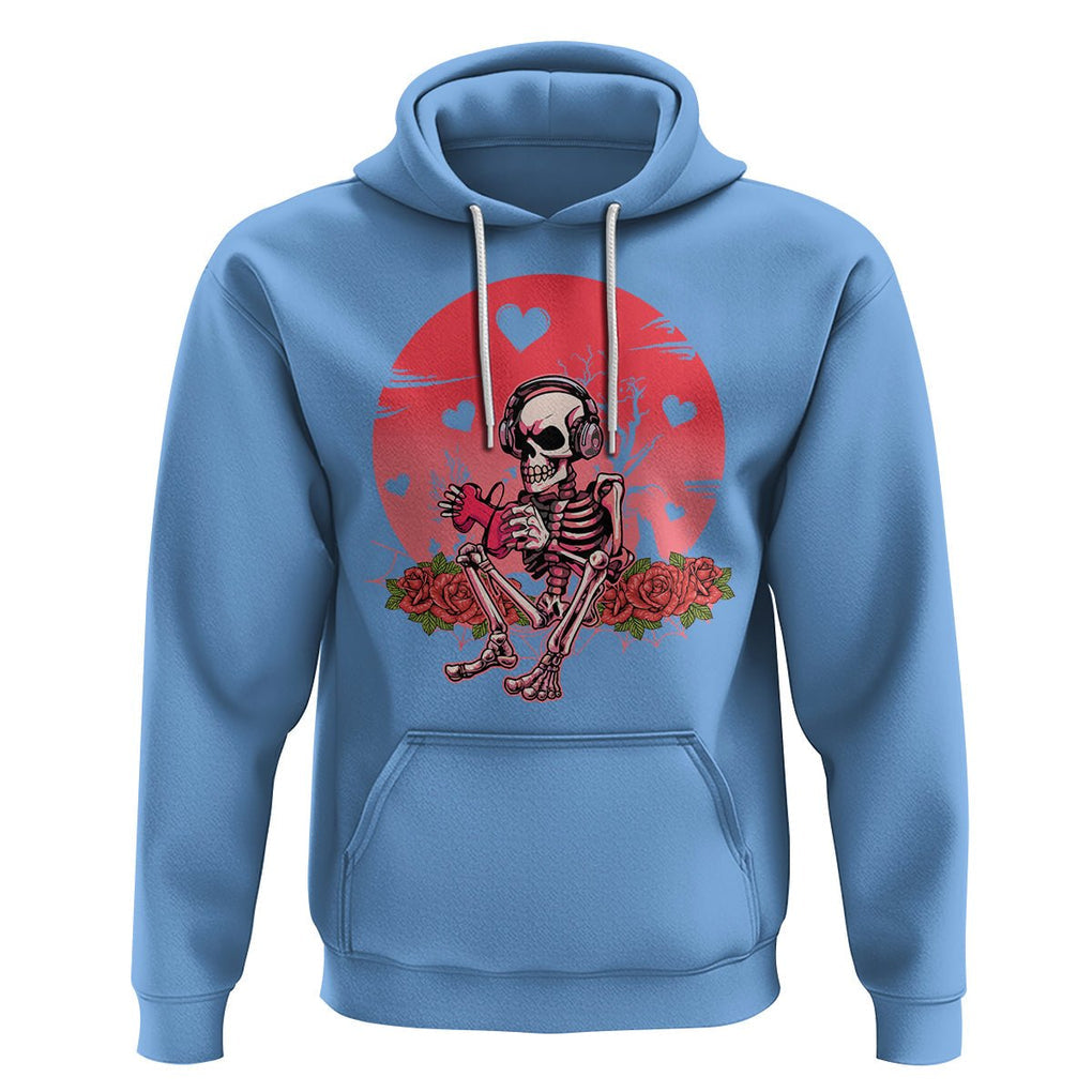 Anti Valentine's Day Hoodie Skeleton Gamer Video Game TS09 Carolina Blue Printyourwear