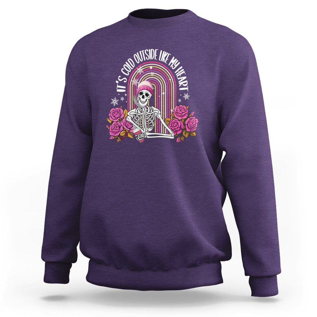 Anti Valentine's Day Sweatshirt It's Cold Outside Like My Heart Skeleton TS09 Purple Printyourwear