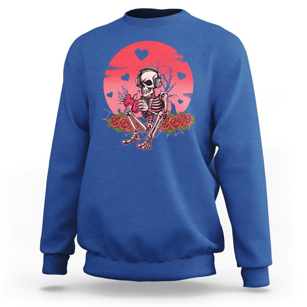Anti Valentine's Day Sweatshirt Skeleton Gamer Video Game TS09 Royal Blue Printyourwear