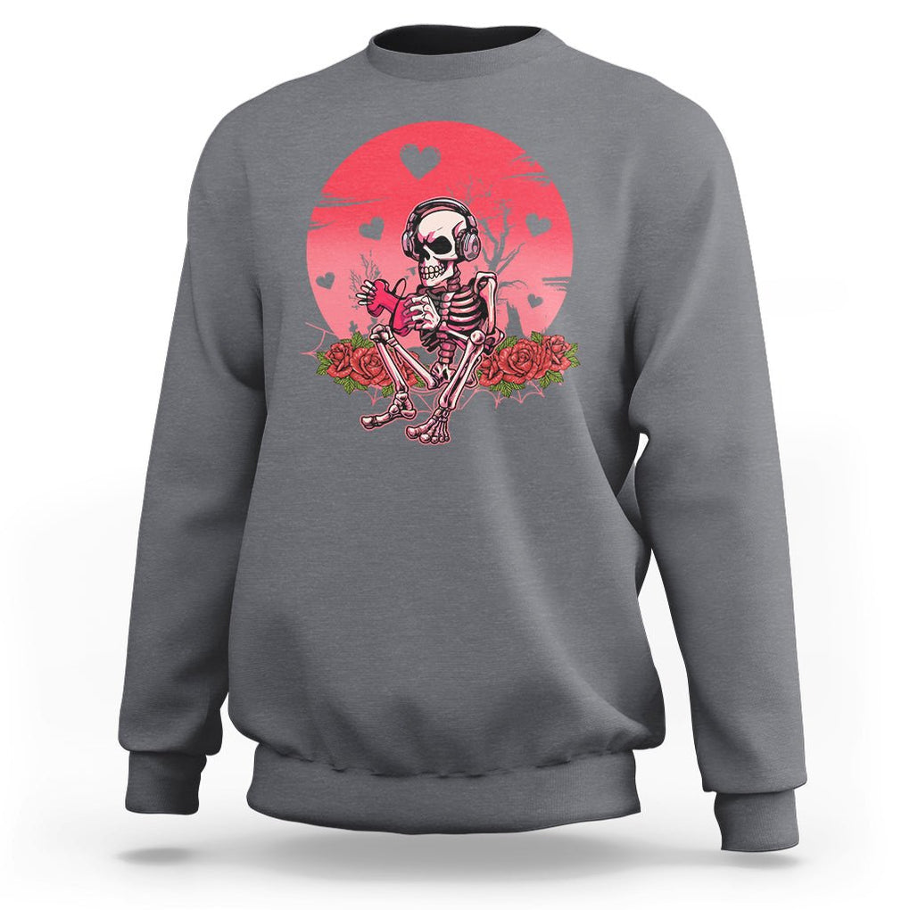 Anti Valentine's Day Sweatshirt Skeleton Gamer Video Game TS09 Charcoal Printyourwear
