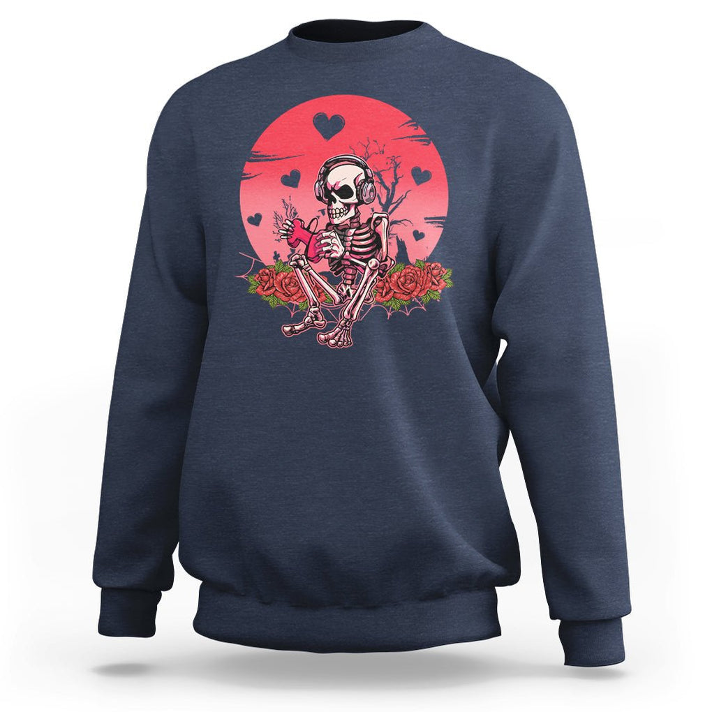 Anti Valentine's Day Sweatshirt Skeleton Gamer Video Game TS09 Navy Printyourwear