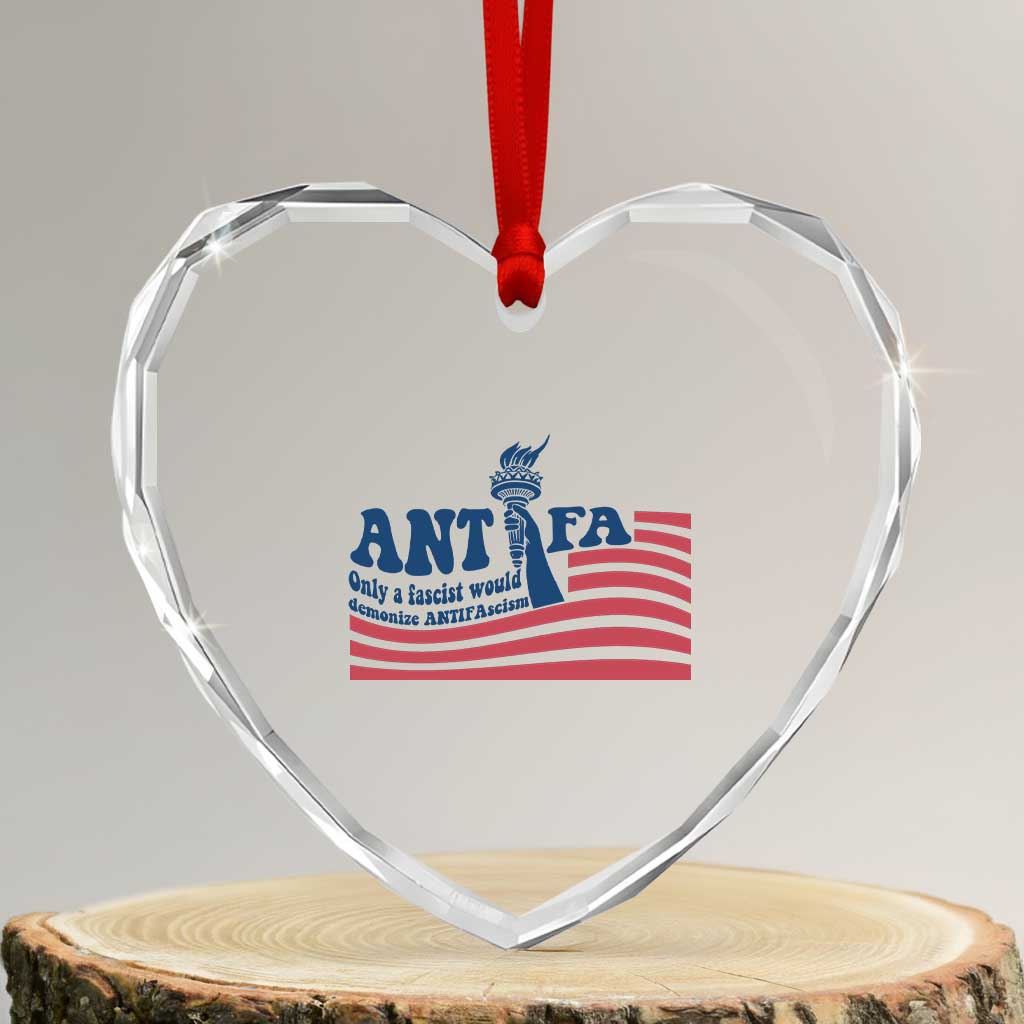 Antifa Fascism Patriotic Heart Crystal Glass Ornament Antifascist Statue of Liberty TS14 Transparent Glass 3'' Heart Print Your Wear