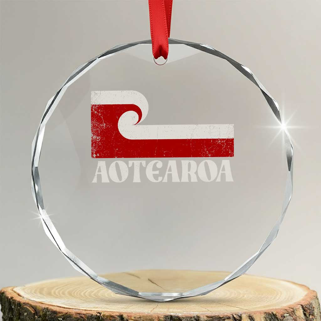 Aotearoa New Zealand Vintage Maori Flag Tino Rangatiratanga Crystal Glass Ornament TS11 Transparent Glass 3'' Circle Print Your Wear