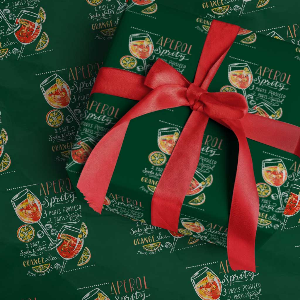 Aperol Spritz Wrapping Paper Roll Cocktail Recipe Drinking Lover Gift TS02 Green Print Your Wear