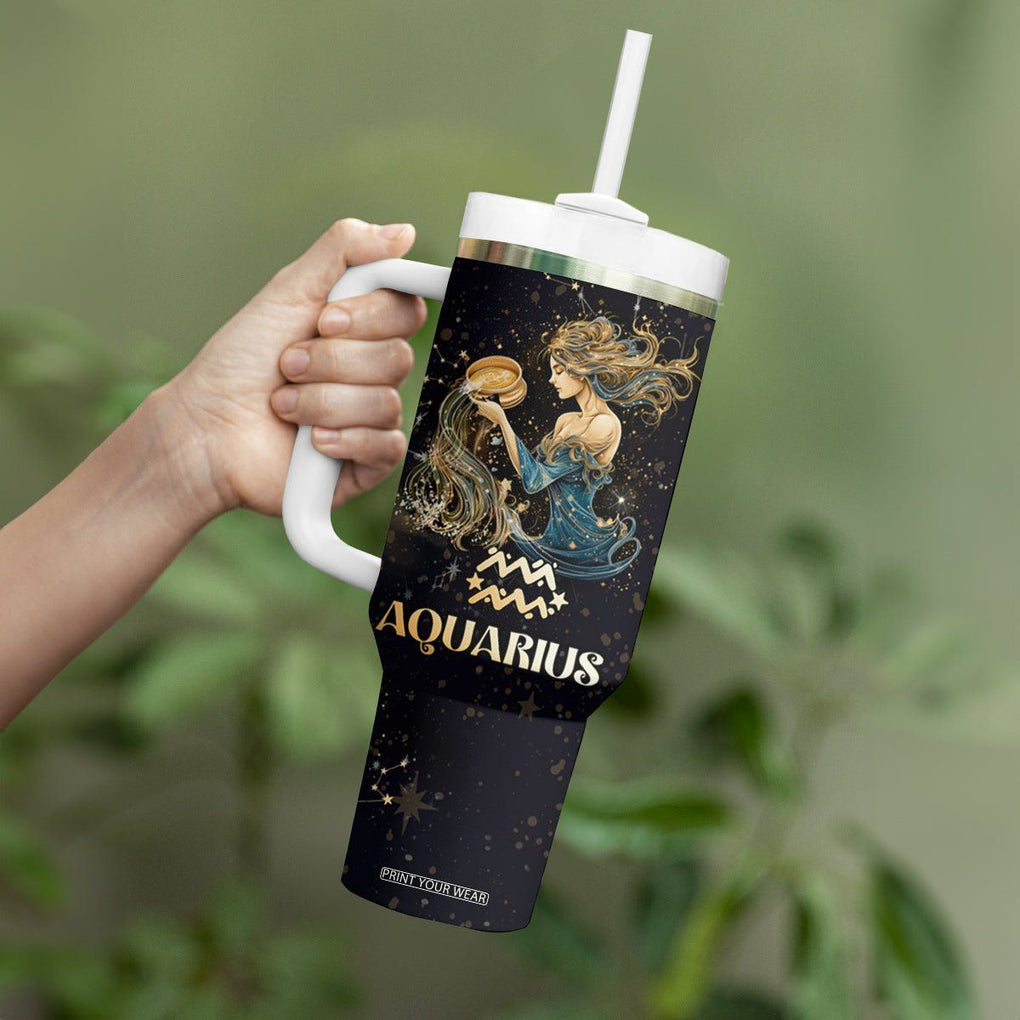Aquarius Zodiac Tumbler With Handle Celestial Constellation Astrology Horoscope Galaxy TB02 Printyourwear