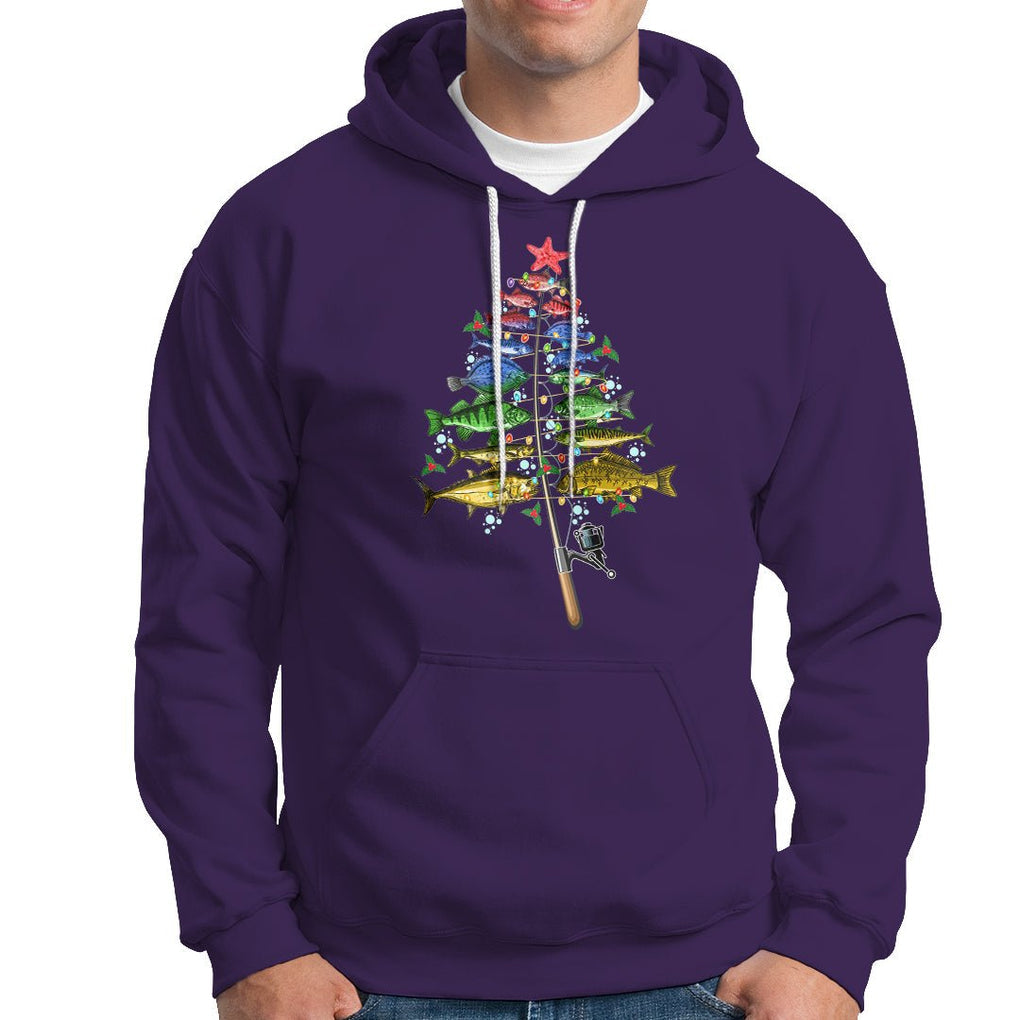Aquatic Christmas Tree Fisherman Colorful Fish Hoodie TS09 Purple Printyourwear