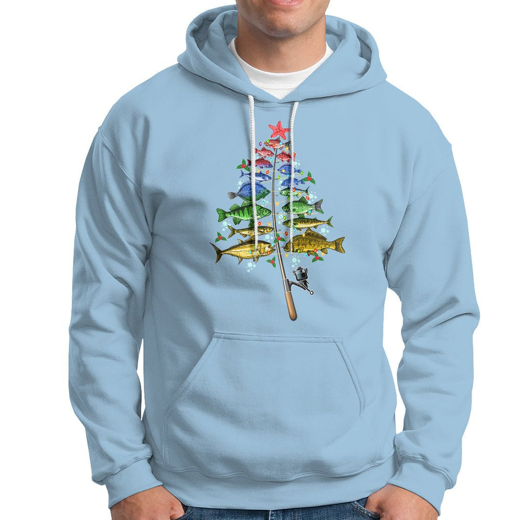 Aquatic Christmas Tree Fisherman Colorful Fish Hoodie TS09 Light Blue Printyourwear