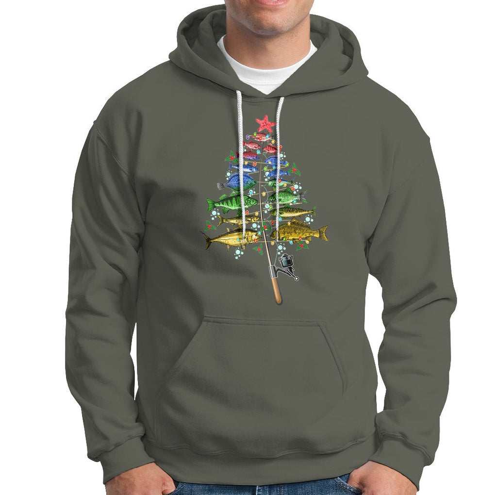 Aquatic Christmas Tree Fisherman Colorful Fish Hoodie TS09 Military Green Printyourwear