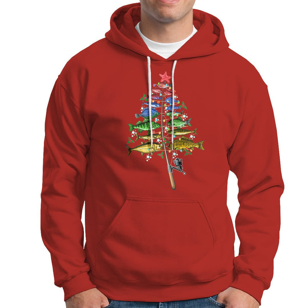 Aquatic Christmas Tree Fisherman Colorful Fish Hoodie TS09 Red Printyourwear
