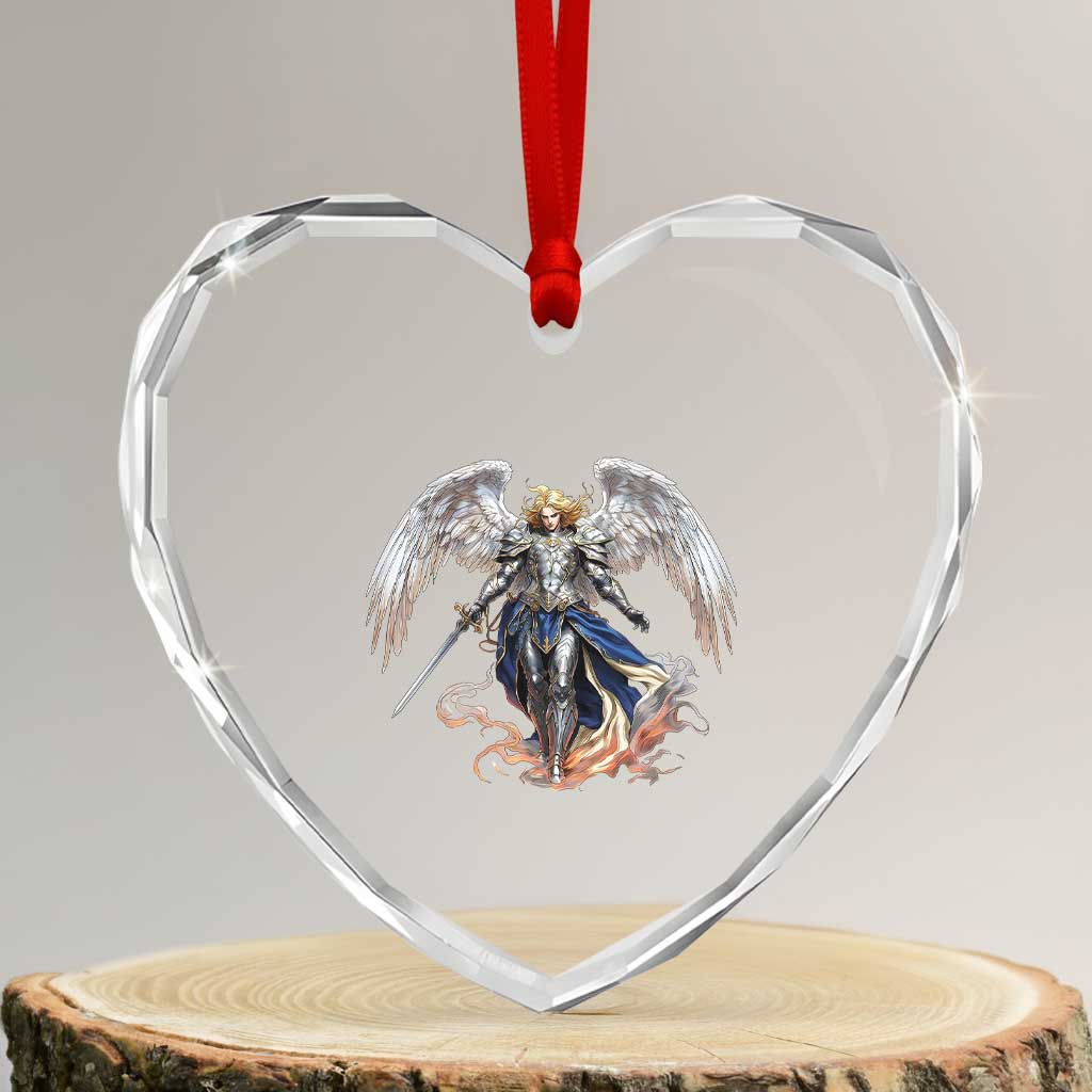 Archangel Saint Michael Warrior Heart Crystal Glass Ornament Catholic Protection Gift TS12 Transparent Glass 3'' Heart Print Your Wear