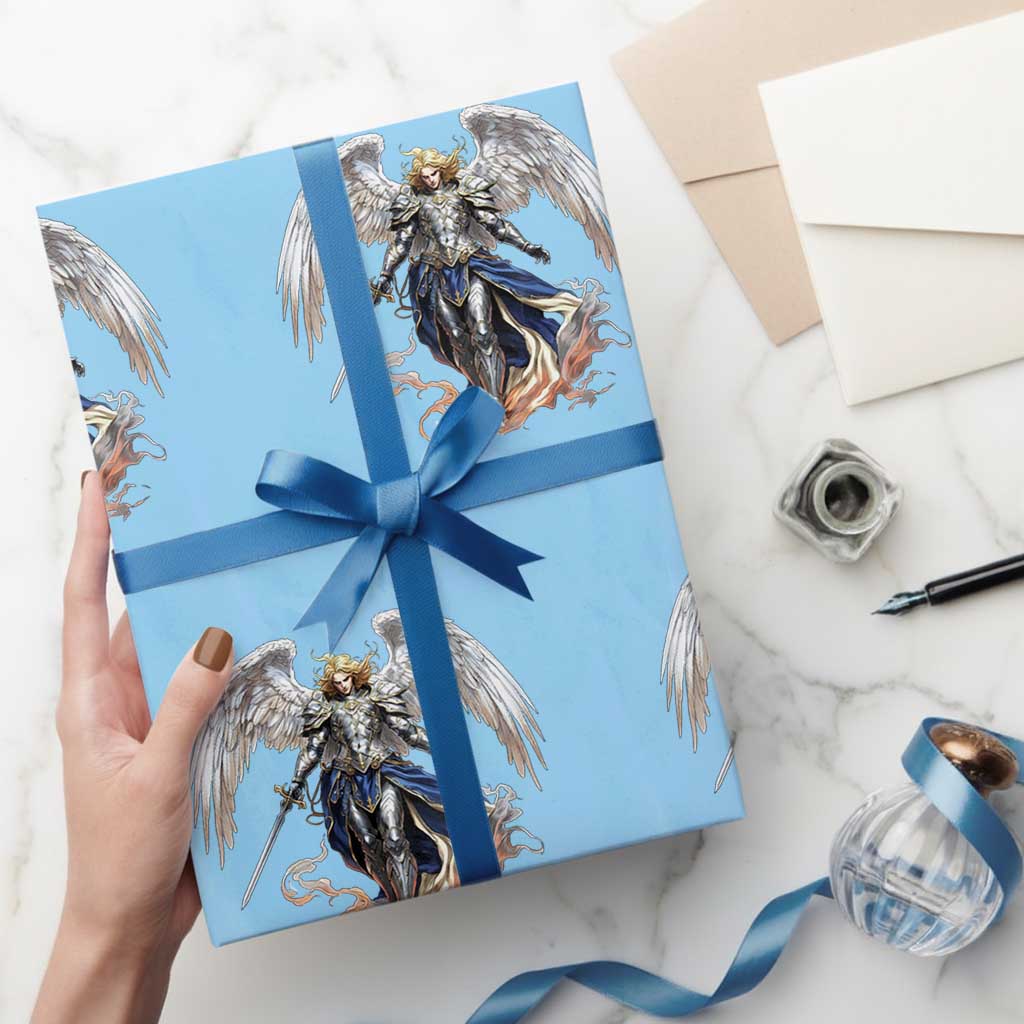 Archangel Saint Michael Warrior Wrapping Paper Roll Catholic Protection Gift TS12 Light Blue Print Your Wear