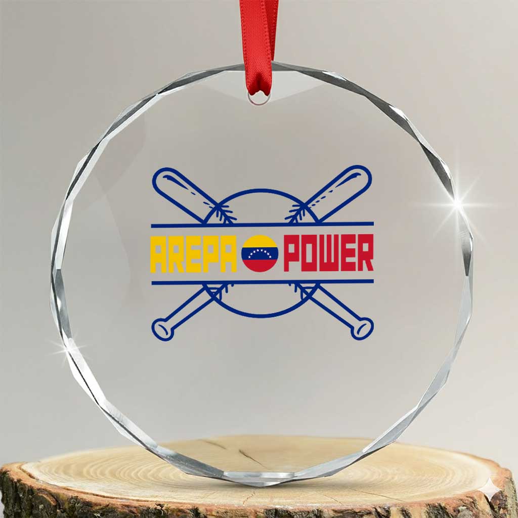 Arepa Power Baseball Crossed Bats Crystal Glass Ornament Funny Venezuelan Pride Gift for Latino Sports Fans TS02 Transparent Glass 3'' Circle Print Your Wear