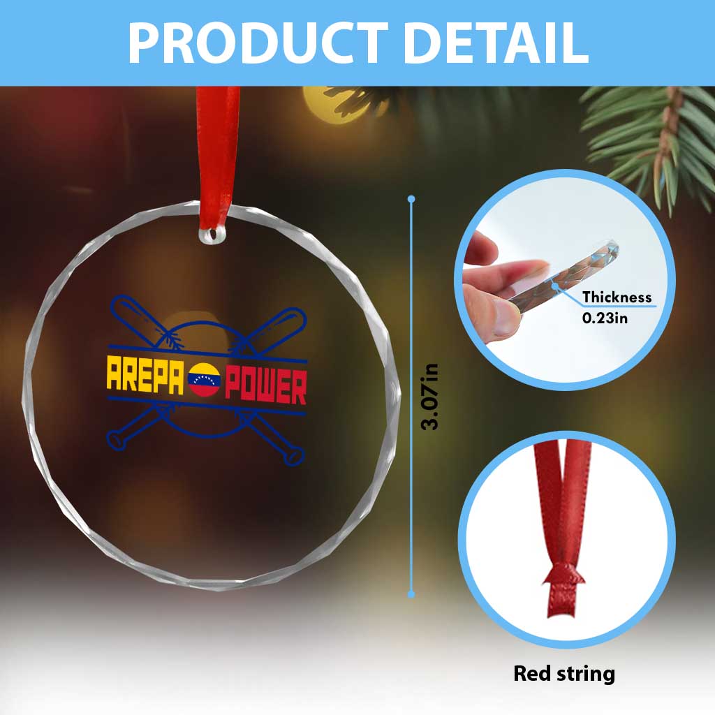Arepa Power Baseball Crossed Bats Crystal Glass Ornament Funny Venezuelan Pride Gift for Latino Sports Fans TS02 Print Your Wear