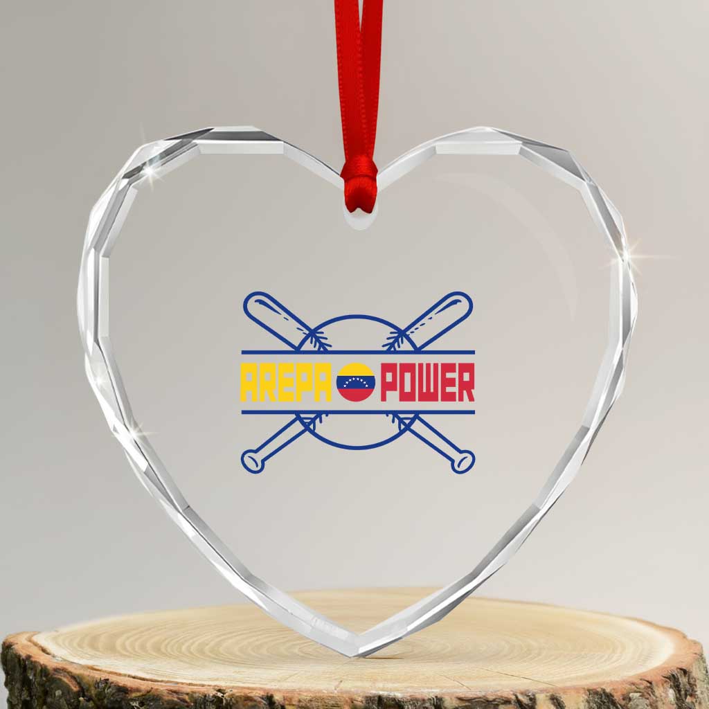 Arepa Power Baseball Crossed Bats Heart Crystal Glass Ornament Funny Venezuelan Pride Gift for Latino Sports Fans TS02 Transparent Glass 3'' Heart Print Your Wear