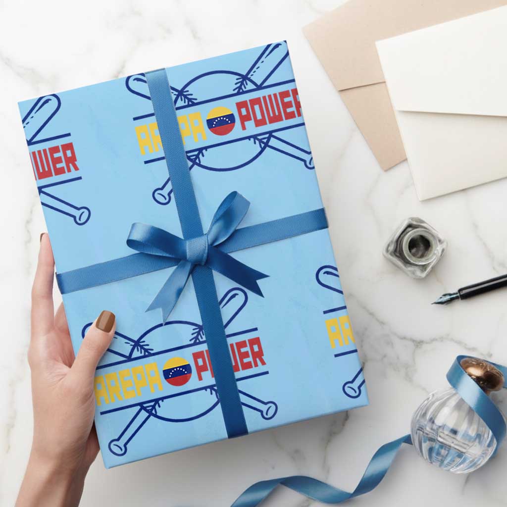 Arepa Power Baseball Crossed Bats Wrapping Paper Roll Funny Venezuelan Pride Gift for Latino Sports Fans TS02 Light Blue Print Your Wear