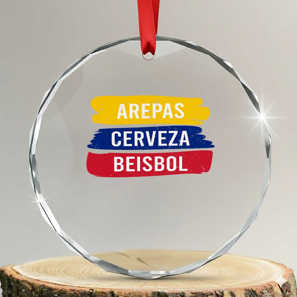 Arepas Cerveza Beisbol Venezuela Things Crystal Glass Ornament Funny Latino Food Beer and Baseball Pride TS02 Transparent Glass 3'' Circle Print Your Wear