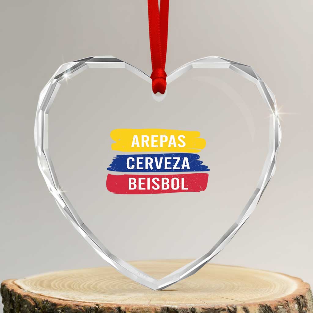 Arepas Cerveza Beisbol Venezuela Things Heart Crystal Glass Ornament Funny Latino Food Beer and Baseball Pride TS02 Transparent Glass 3'' Heart Print Your Wear