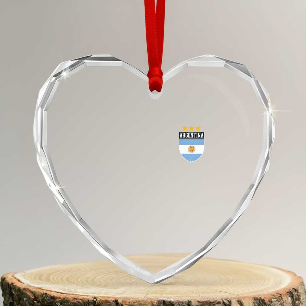 Argentina 3rd Star Vintage Argentine Football Crest Heart Crystal Glass Ornament