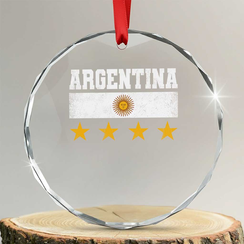 Argentina Champions 2026 4th Star Crystal Glass Ornament Vintage Sol De May and Stripes TS11 Transparent Glass 3'' Circle Print Your Wear