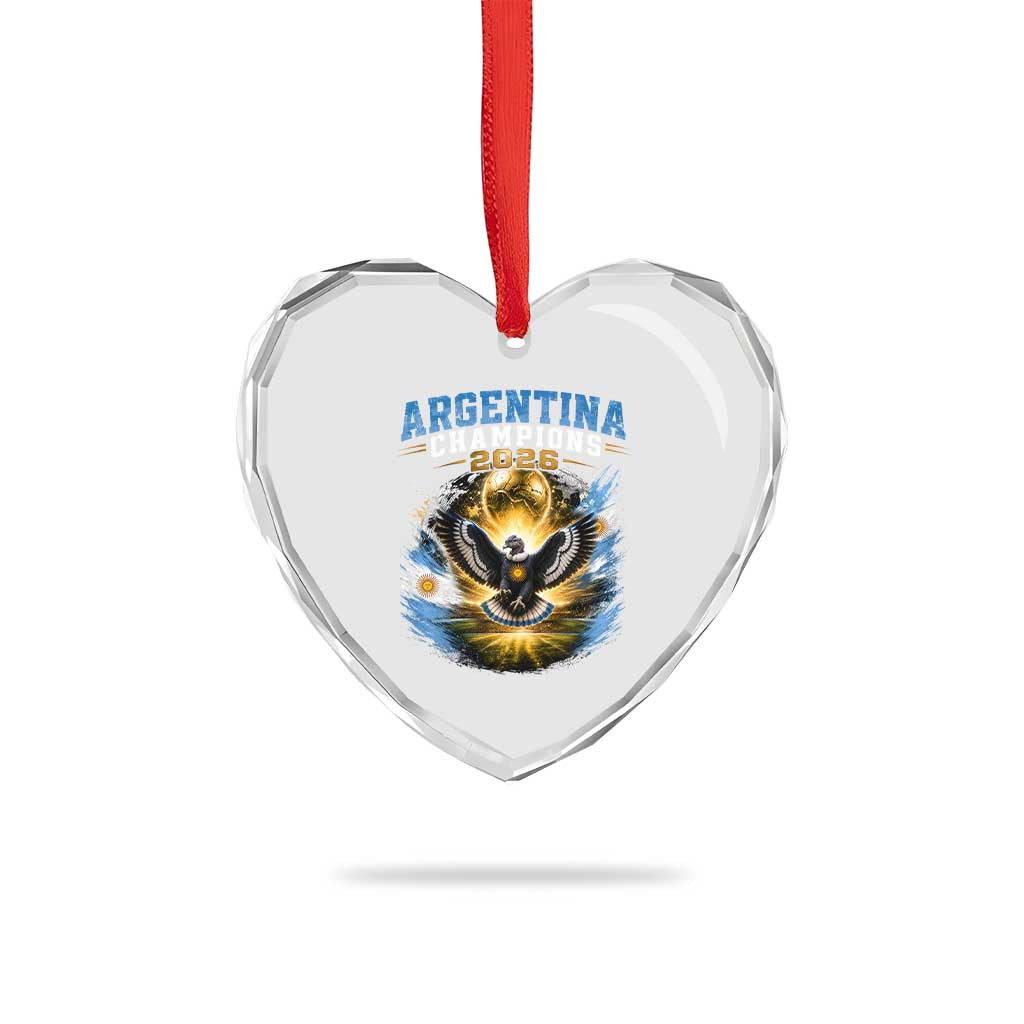 Argentina Champions 2026 Heart Crystal Glass Ornament Proud Argentinian Football Fan