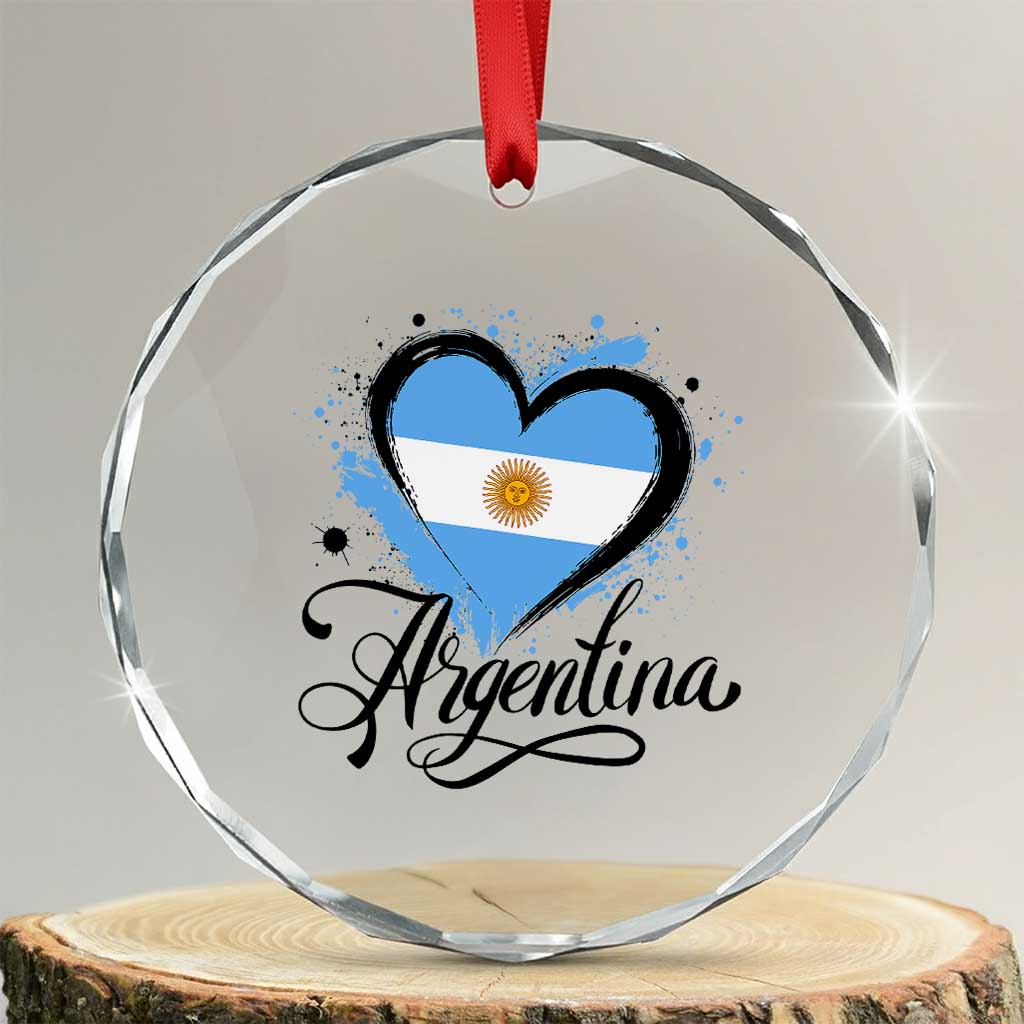 Argentina Heart Argentinian Flag Sun of May Patriotic Crystal Glass Ornament TS11 Transparent Glass 3'' Circle Print Your Wear
