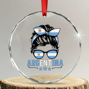 Argentina Messy Bun Proud Argentinian Flag Crystal Glass Ornament TS14 Transparent Glass 3'' Circle Print Your Wear