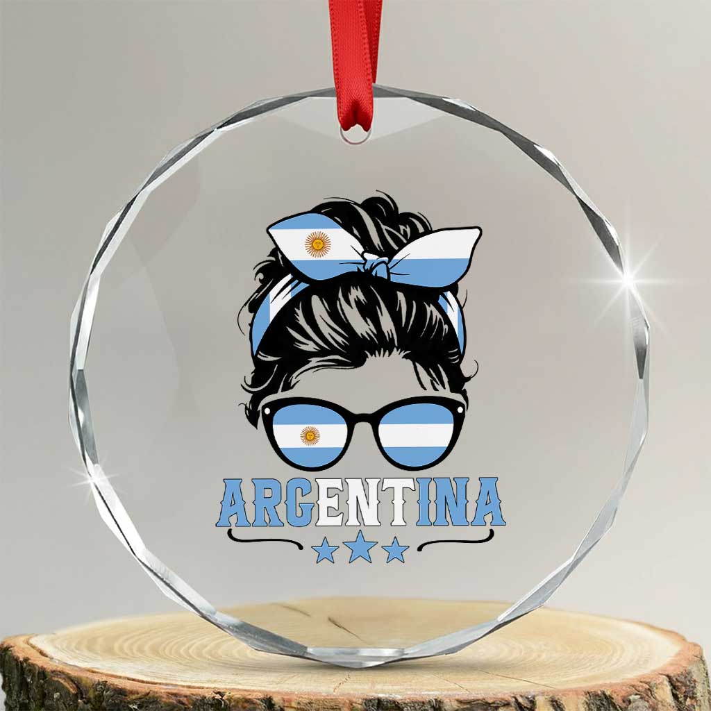 Argentina Messy Bun Proud Argentinian Flag Crystal Glass Ornament TS14 Transparent Glass 3'' Circle Print Your Wear