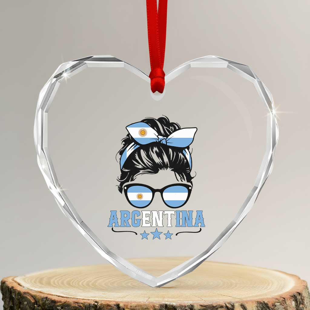 Argentina Messy Bun Proud Argentinian Flag Heart Crystal Glass Ornament TS14 Transparent Glass 3'' Heart Print Your Wear