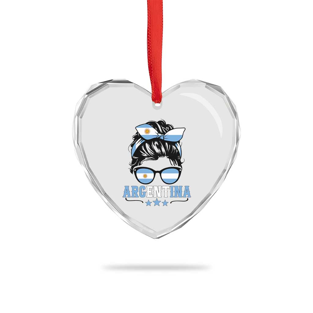 Argentina Messy Bun Proud Argentinian Flag Heart Crystal Glass Ornament TS14 Print Your Wear