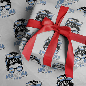 Argentina Messy Bun Proud Argentinian Flag Wrapping Paper Roll TS14 White Print Your Wear