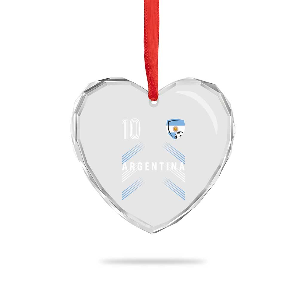 Argentina Soccer Sports Graphic Number 10 Jersey Style Heart Crystal Glass Ornament Proud Argentine Football Fans Game Day Pride