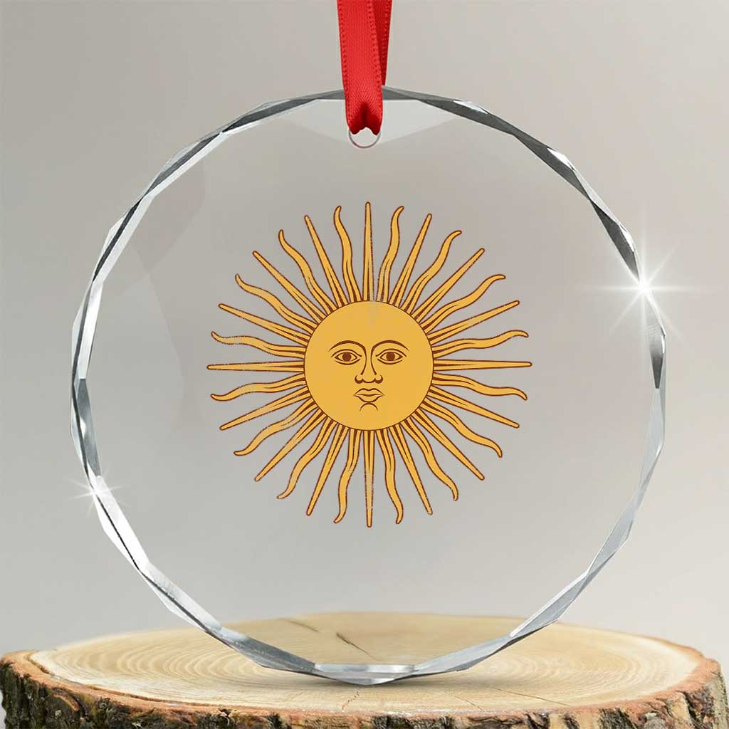 Argentina Sol De Mayo Vintage Argentinian Sun Throwback Design Crystal Glass Ornament TS11 Transparent Glass 3'' Circle Print Your Wear