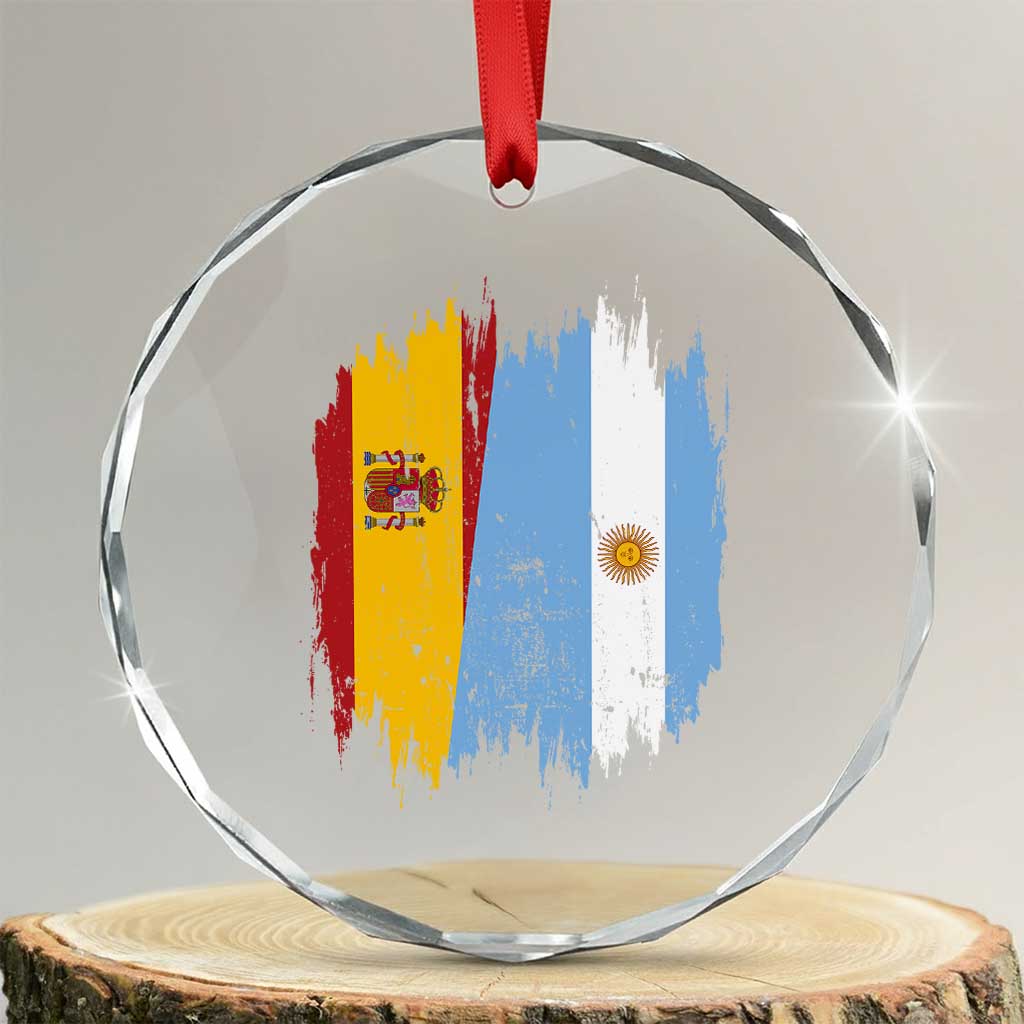 Argentina Spain Dual Heritage Flag Graphic Crystal Glass Ornament Vintage Spanish Argetine Match Day Pride TS02 Transparent Glass 3'' Circle Print Your Wear