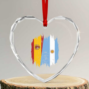 Argentina Spain Dual Heritage Flag Graphic Heart Crystal Glass Ornament Vintage Spanish Argetine Match Day Pride
