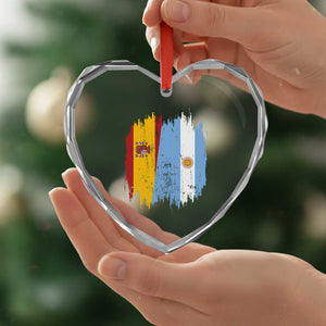 Argentina Spain Dual Heritage Flag Graphic Heart Crystal Glass Ornament Vintage Spanish Argetine Match Day Pride