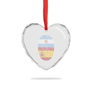 Argentina Spain Flag Fingerprint Graphic Heart Crystal Glass Ornament Dual Heritage Spanish Argetine Pride Match Day