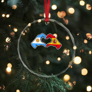 Argentina Spain Flag Heart Hands Graphic Crystal Glass Ornament Argentine Spanish Mixed Roots Pride Dual Heritage Match Day
