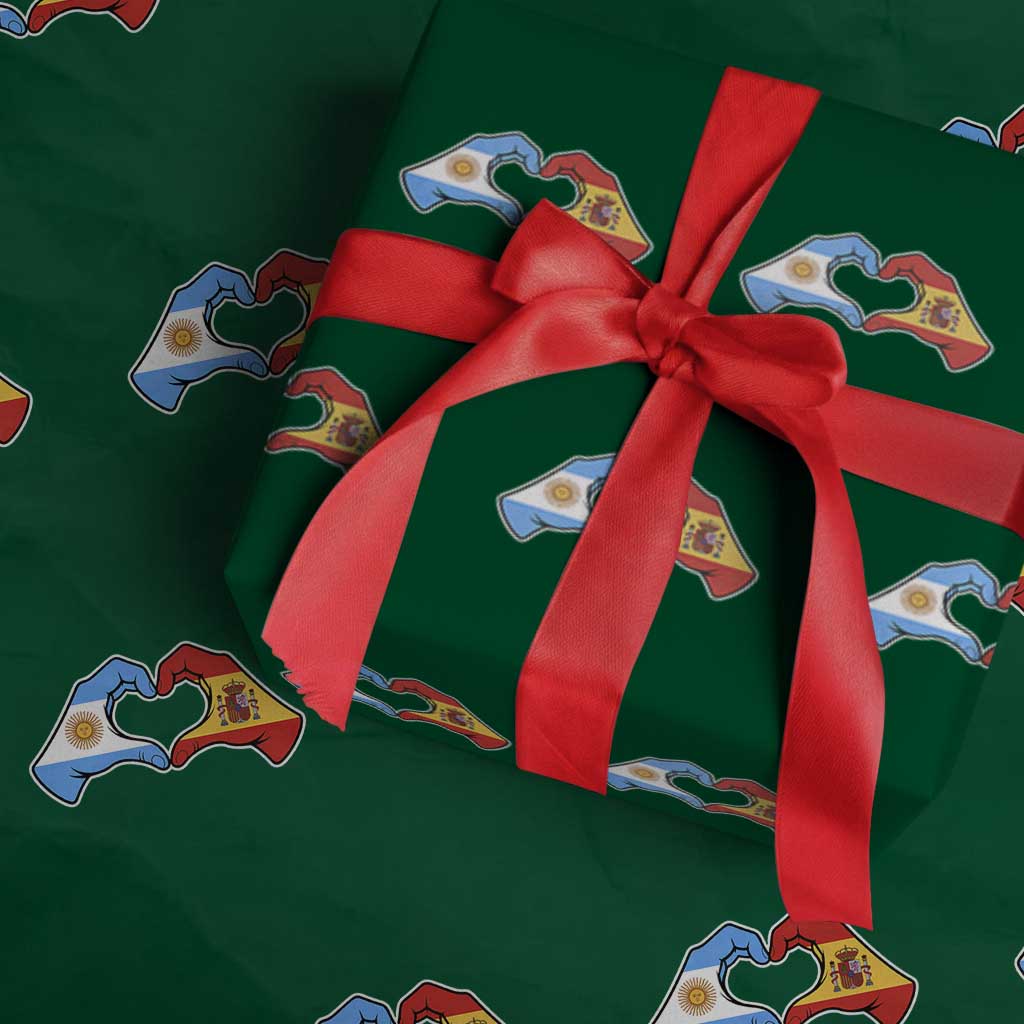 Argentina Spain Flag Heart Hands Graphic Wrapping Paper Roll Argentine Spanish Mixed Roots Pride Dual Heritage Match Day