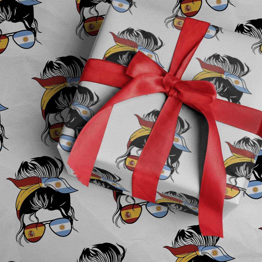 Argentina Spain Flag Messy Bun Girl Graphic Wrapping Paper Roll Cool Latina Argentine Spanish Pride Match Day